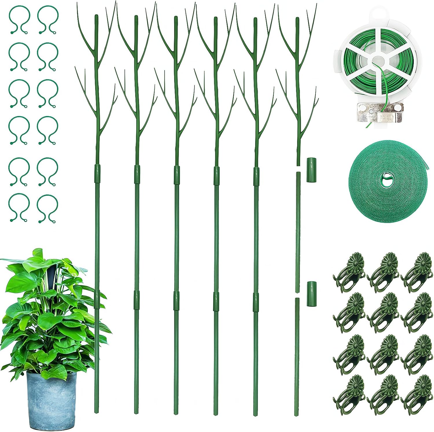 6 Pack Monstera Plant Support Stakes,43 Inch Plant Stakes for Indoor Plants with Orchid Clips Twist Ties and Plant Strap,Twig Plant Sticks for Indoor Potted Plants Flowers and Outdoor Climbing Plant