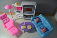 Dollhouse Furniture for Barbie dolls – Entertainment Room Tv Ottoman Cd Shelf