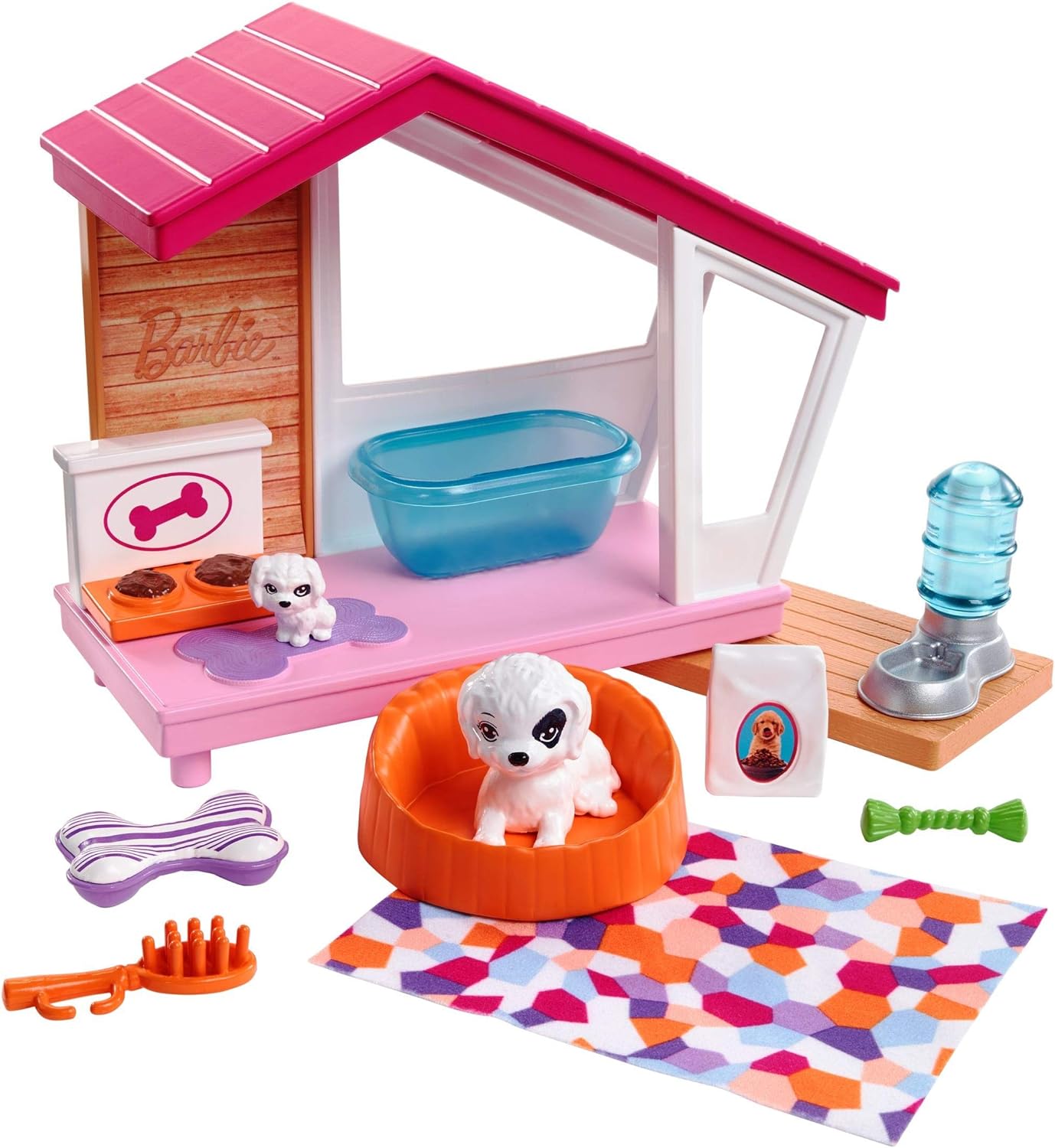 Barbie Indoor Furniture Playset, Puppy Playhouse includes Doghouse, Mommy Dog, Puppy and Pet-Themed Accessories