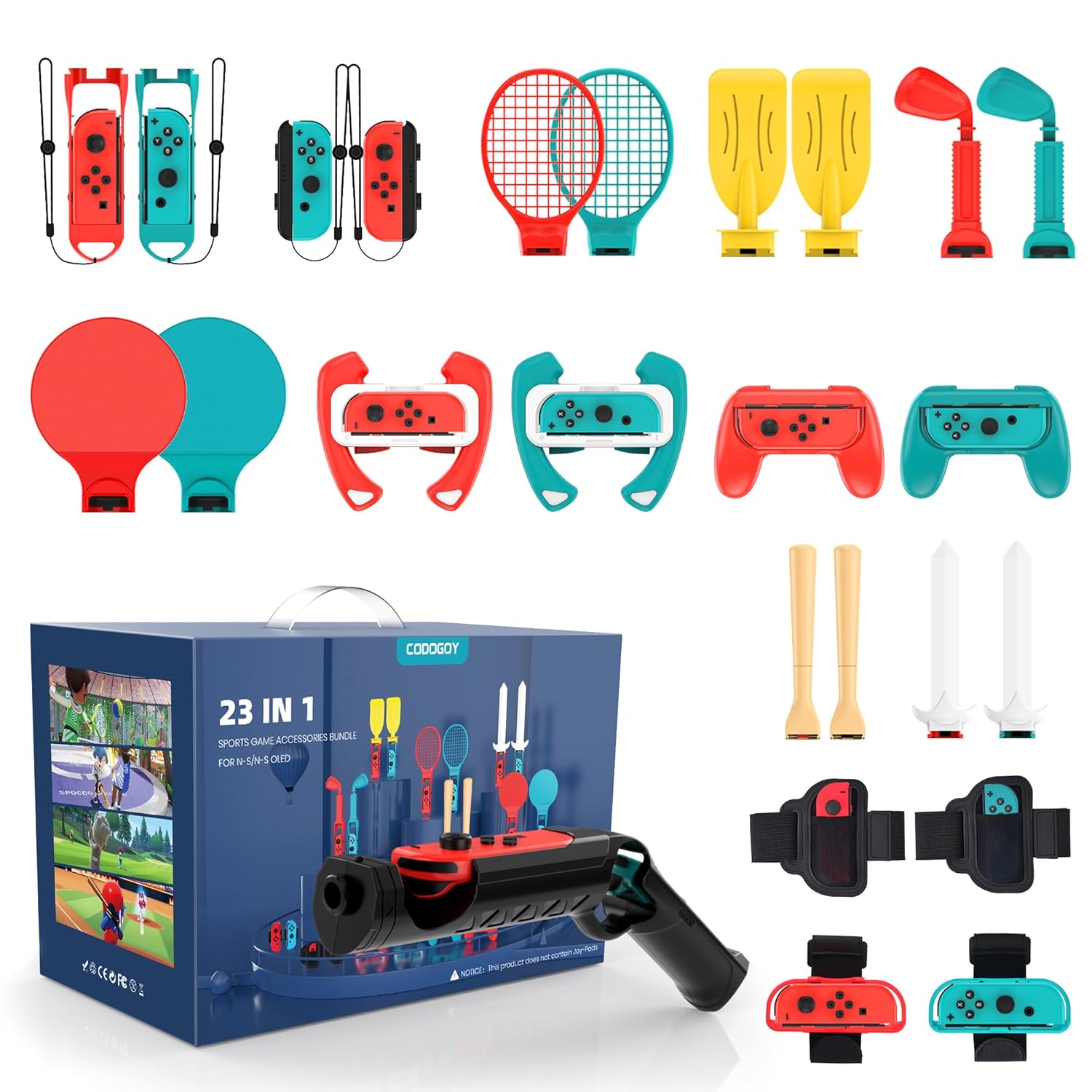 Switch Sports Accessories – CODOGOY 23 in 1 Switch Sports Accessories Bundle for Nintendo Switch Sports, Family Accessories Kit Compatible with Switch/Switch OLED Sports Games