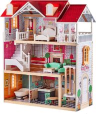 TOP BRIGHT Wooden Dollhouse for Toddlers Dream Doll House for 3+ Year Old