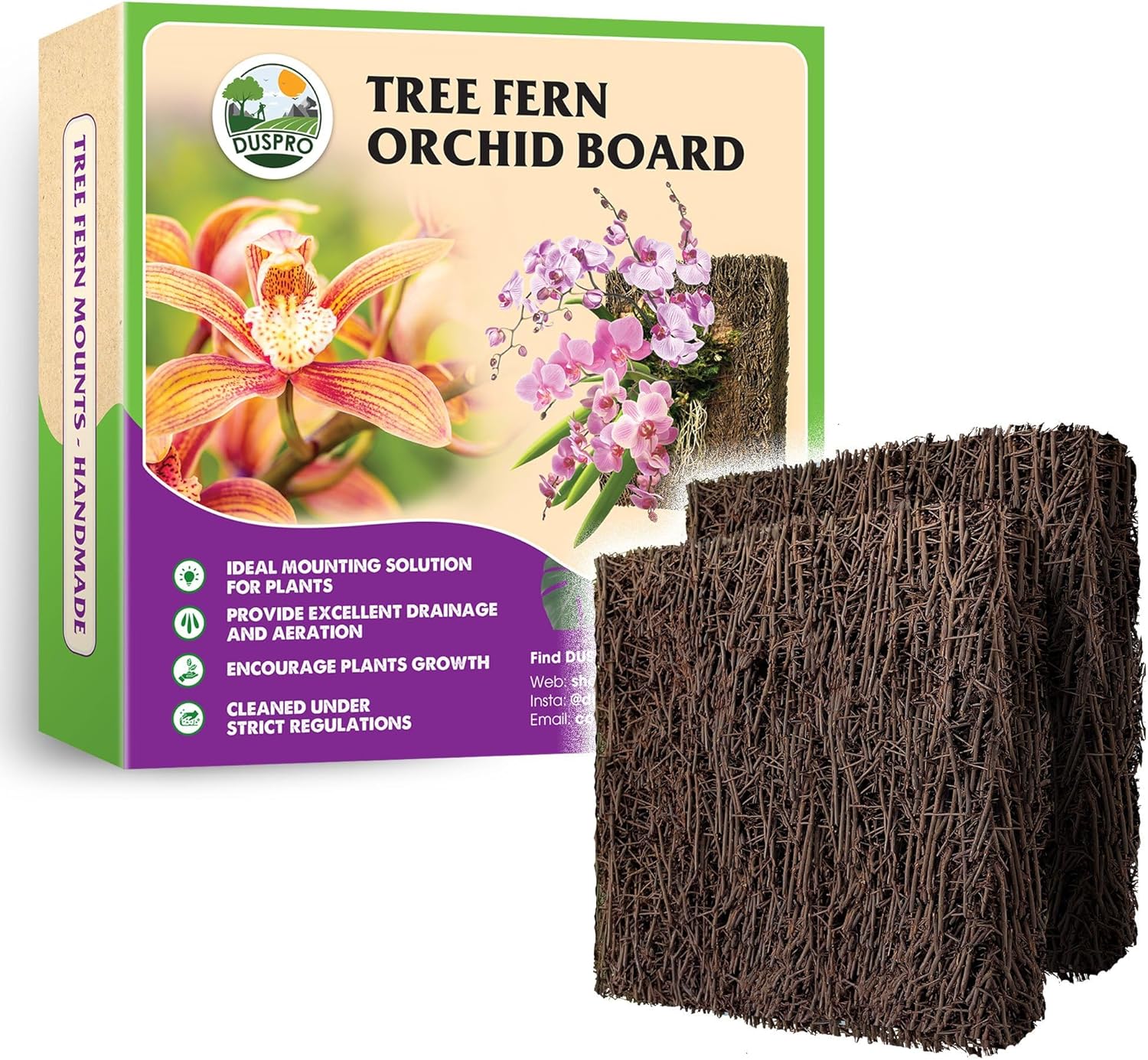 DUSPRO 2Pcs Tree Fern Fiber Board for Orchids, Aroids and Other Climbing Plants, 7.9 inches Staghorn Fern Mount