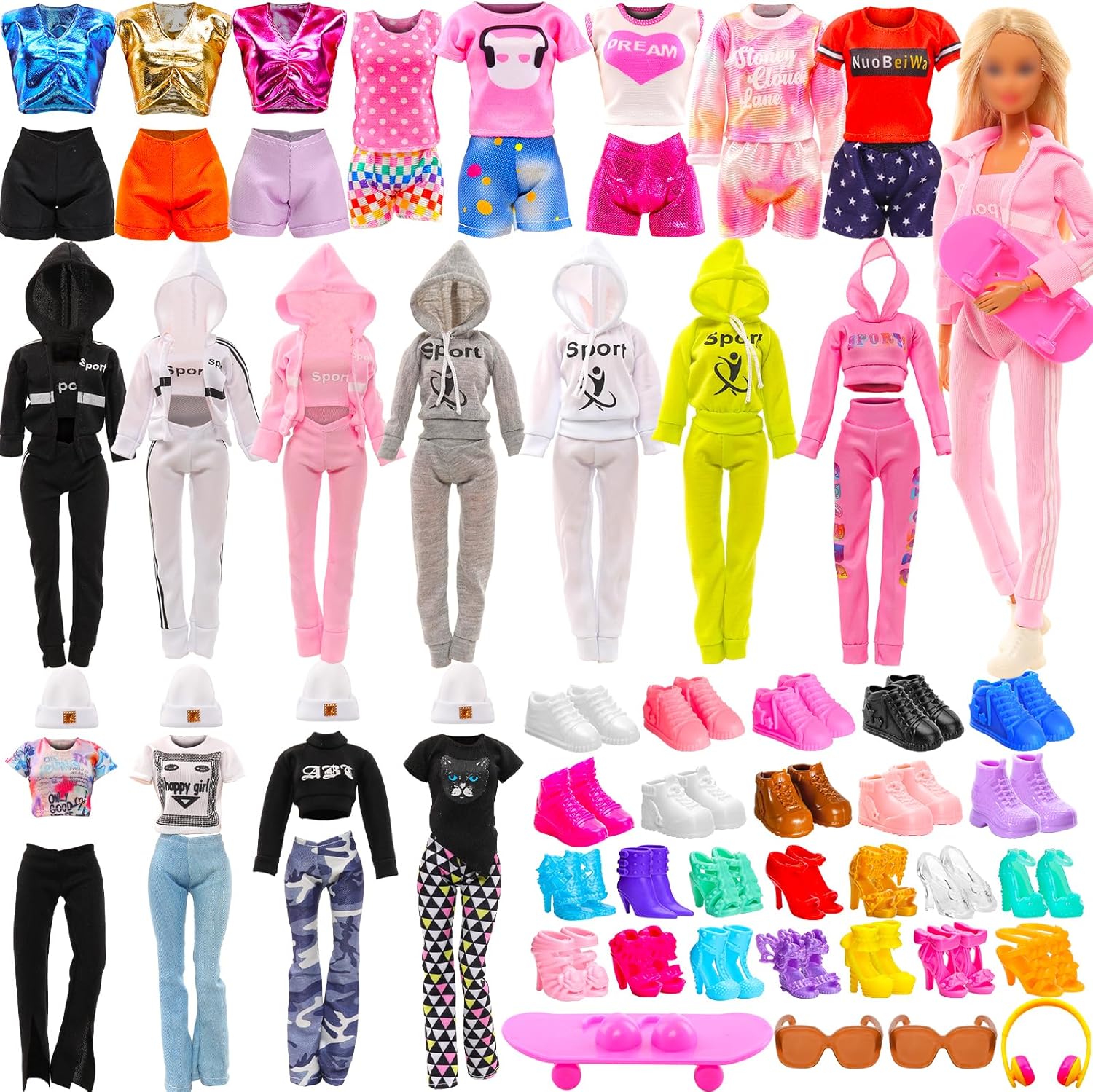 27 Pcs Doll Clothes and Accessories Including 8 Set Clothes Hooded Sport Suits Fashion Outfits Tops and Pants/Shorts with 15 Pairs of Shoes 4 Accessories for 11.5 Inch Dolls(Doll NOT Include)