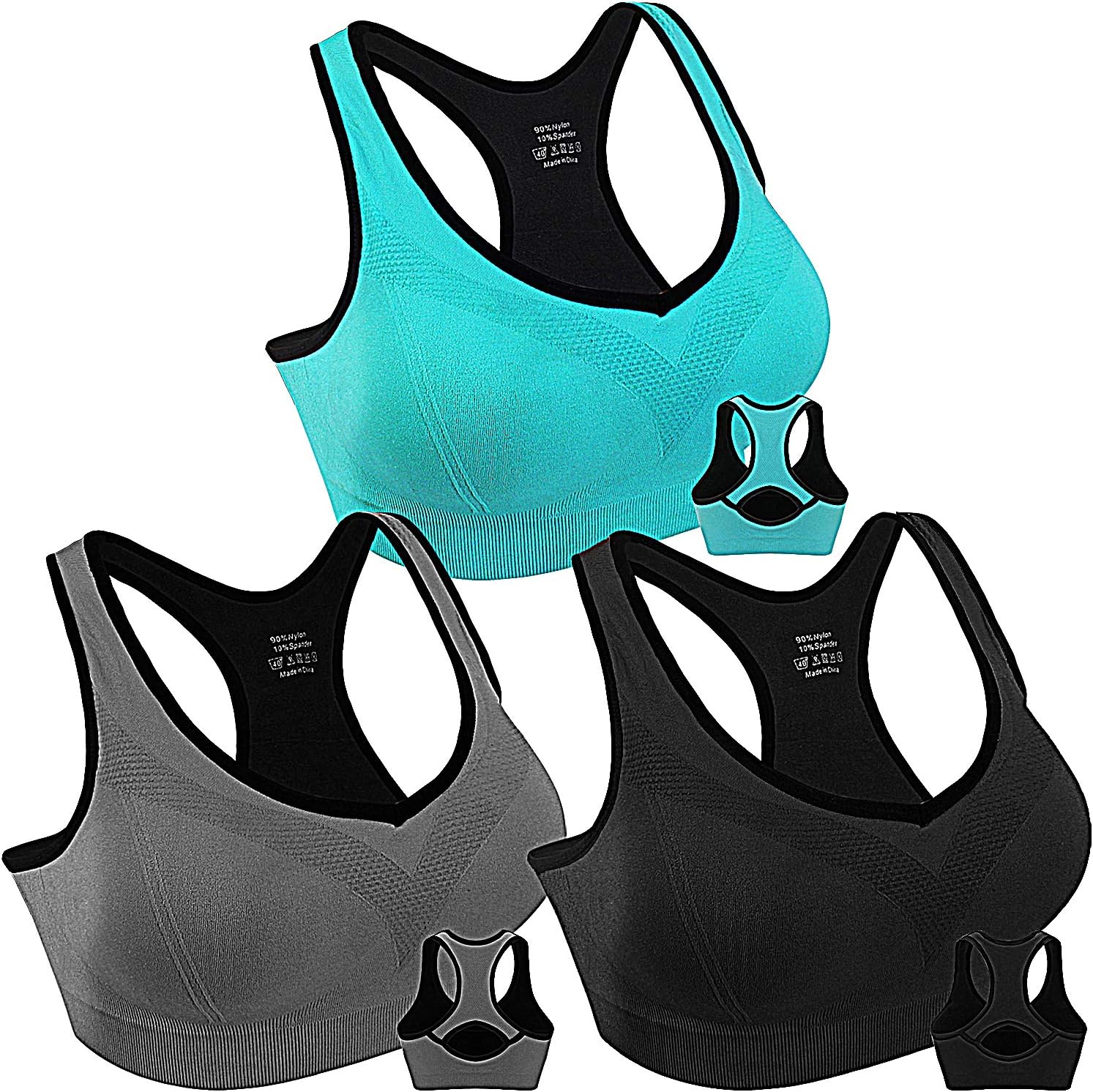 Double Couple Women Racerback Sports Bras for Women High Impact Workout Yoga Gym Fitness Bra