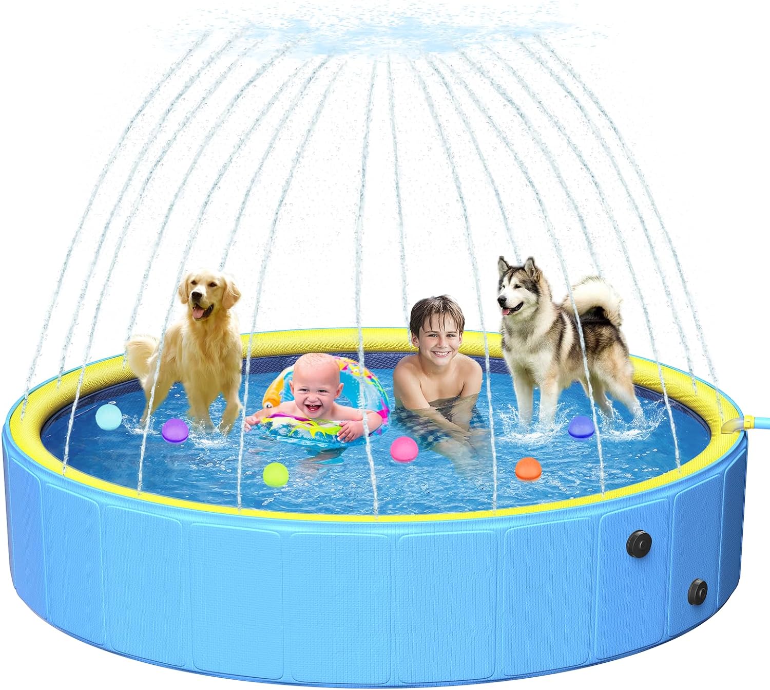 Sturdy Hard Plastic Dog Pool Anti-Slip 63In, Foldable Portable Kiddie/Kids Sprinkler Swimming Pools, Duck Pet Large Bath Dog Pools Outdoor