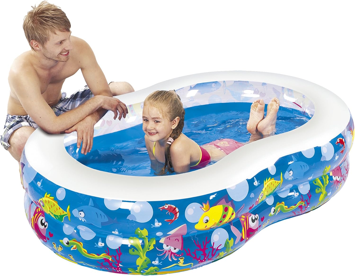 Jilong Figure 8 Pool JL-211806 Large Swimming Pool Fun Sea Animals for Children from 6 Years, 175 x 109 cm, Blue, L