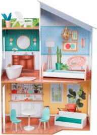 KidKraft Emily Wooden Dollhouse with 10 Accessories Included, for 12″ Dolls, Gift for Ages 3+