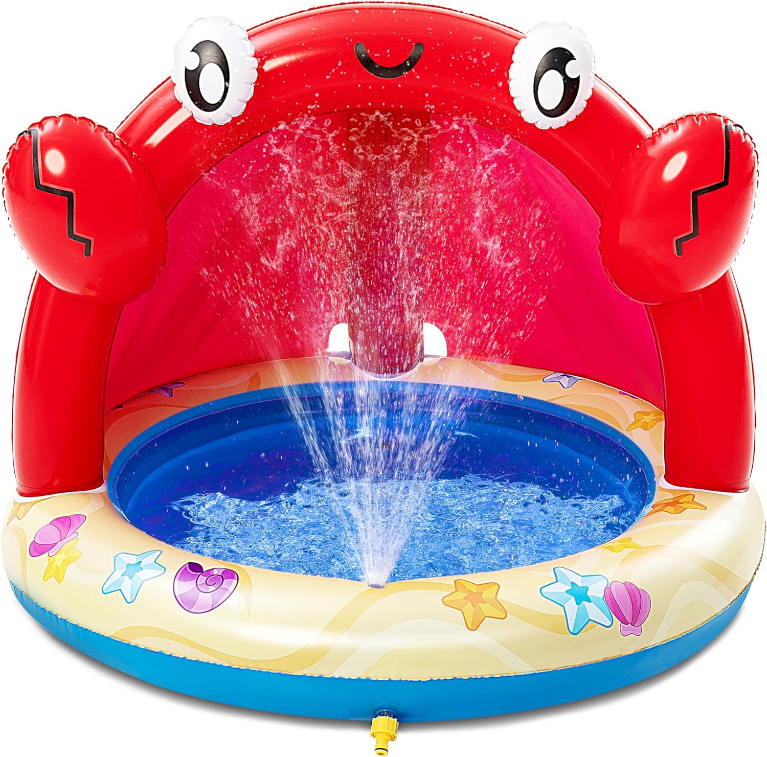 Sloosh Baby Pool Toddler Sprinkler, Crab Splash Pool with Canopy, Baby Wading Pool Inflatable Sprinkler for Learning, Children’s Water Pool Toys, Inflatable Kiddie Pool for Outdoor Summer Water