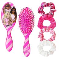 Barbie Hair Brush and 4 Scrunchies Set – Detangling Brush and Elastic Hair Ties for Girls Ages 3+