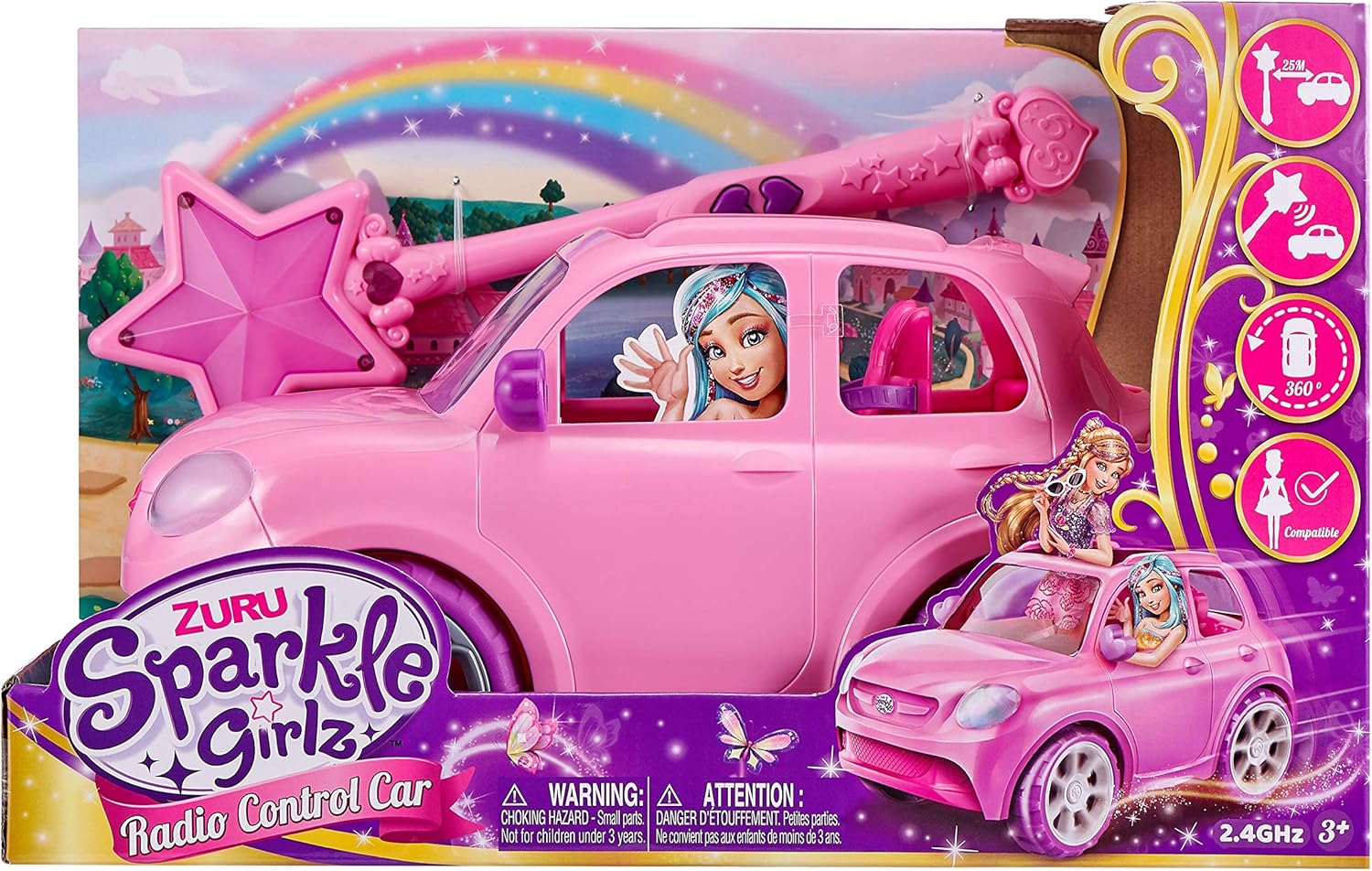 Sparkle Girlz Pink Radio Controlled Car by ZURU with Wand Remote Control and 360 Degree Control for Girls