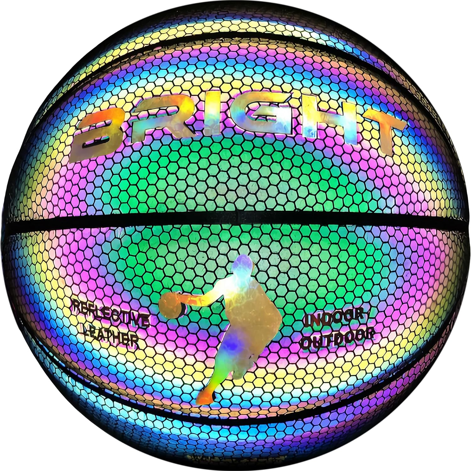 BRIGHT The Luminous Basketball | Reflective | Basketball | Holographic | Glow in The Dark | Children and Adults | Unisex | White/Black/Pink/Blue/Yellow | Outdoor/Indoor | Size 7