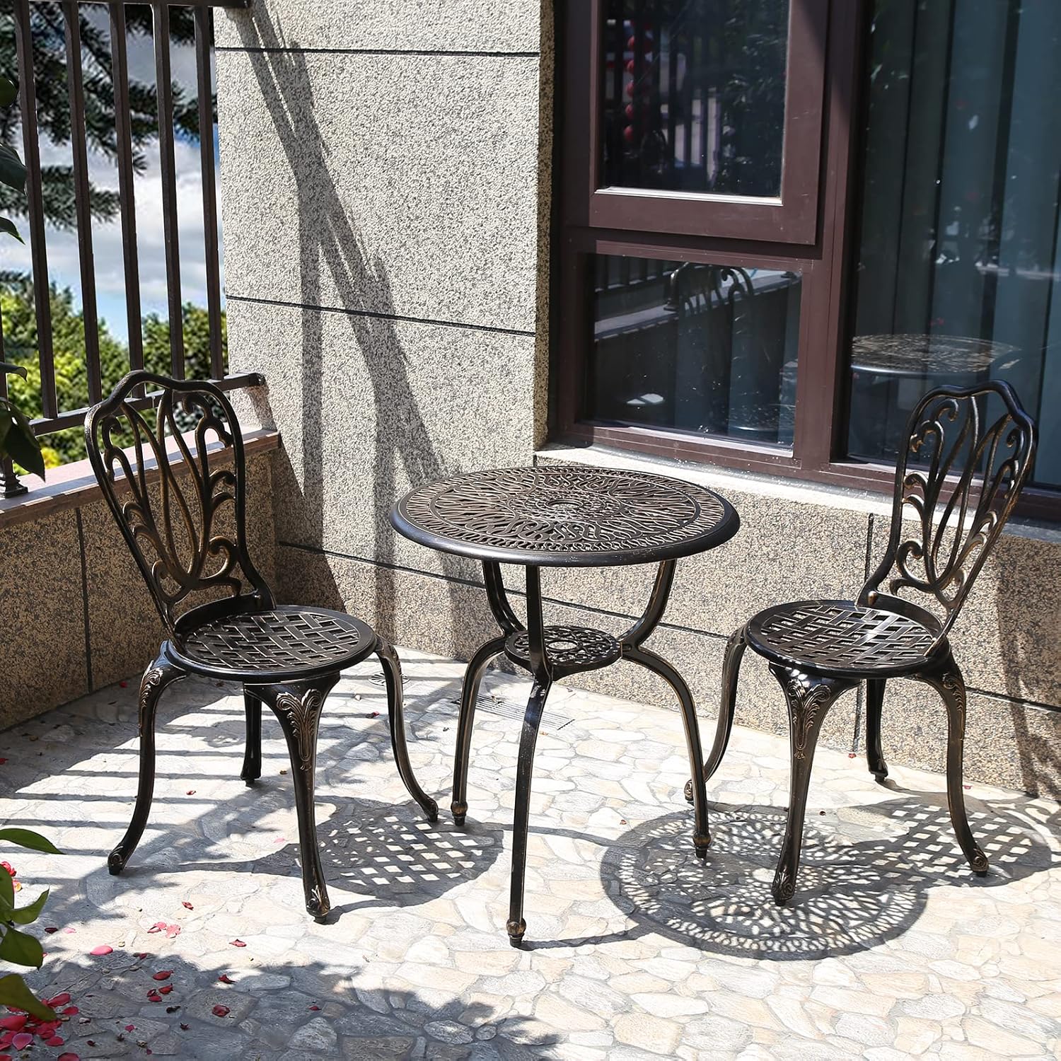 C/G 3 Piece Bistro Set,Outdoor Patio Set,Anti-Rust Cast Aluminum Bistro Table Set for Park Yard Front Porch Furniture(Antique Copper)