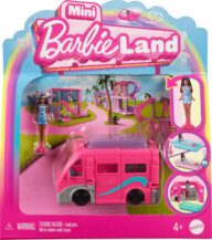 Barbie Mini BarbieLand Doll & Toy Vehicle Set, 1.5-inch Doll & DreamCamper with Working Doors & Color-Change Pool