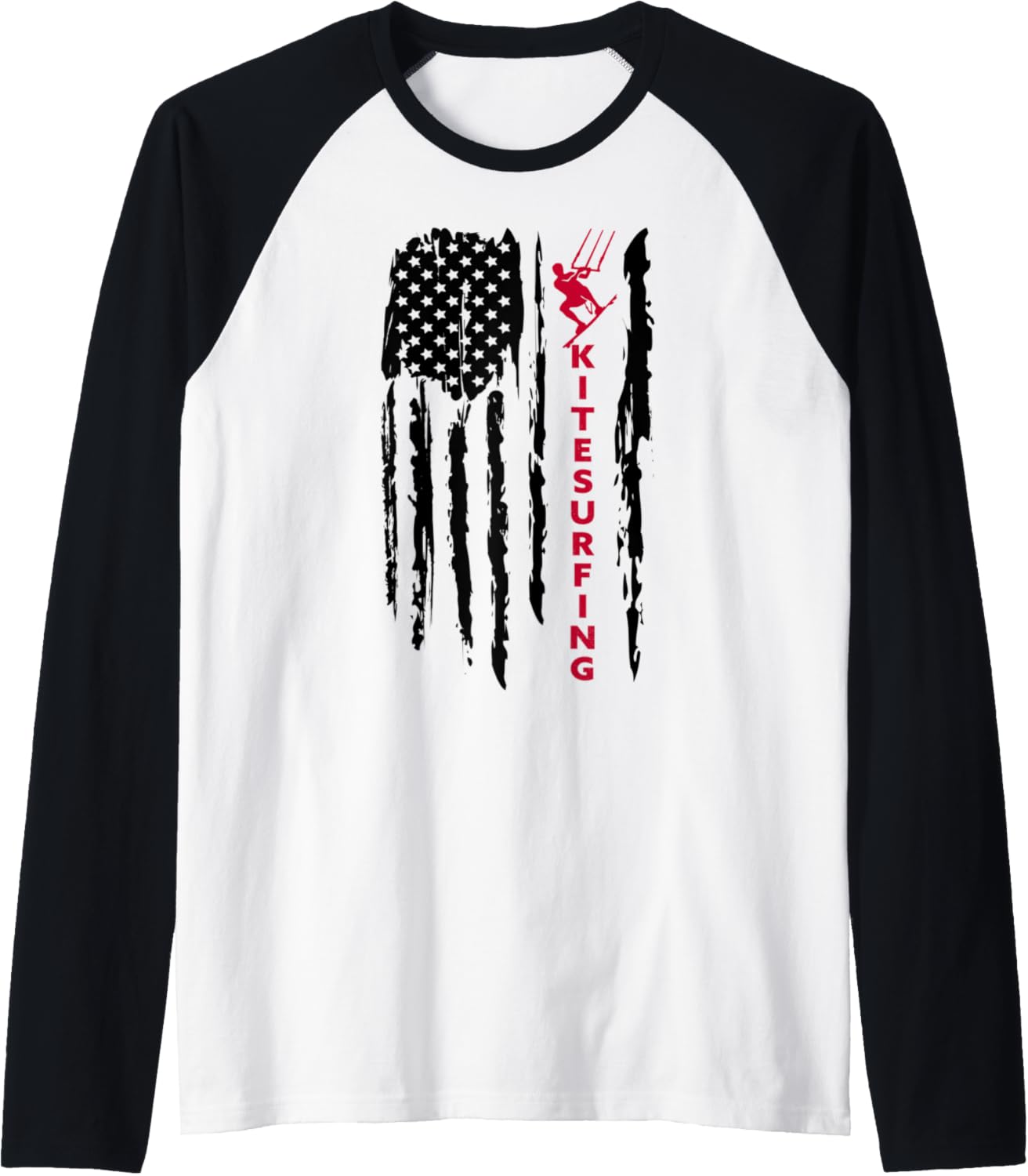 Kiteboarding kitesurfing US Flag kitesurfer graphic Raglan Baseball Tee
