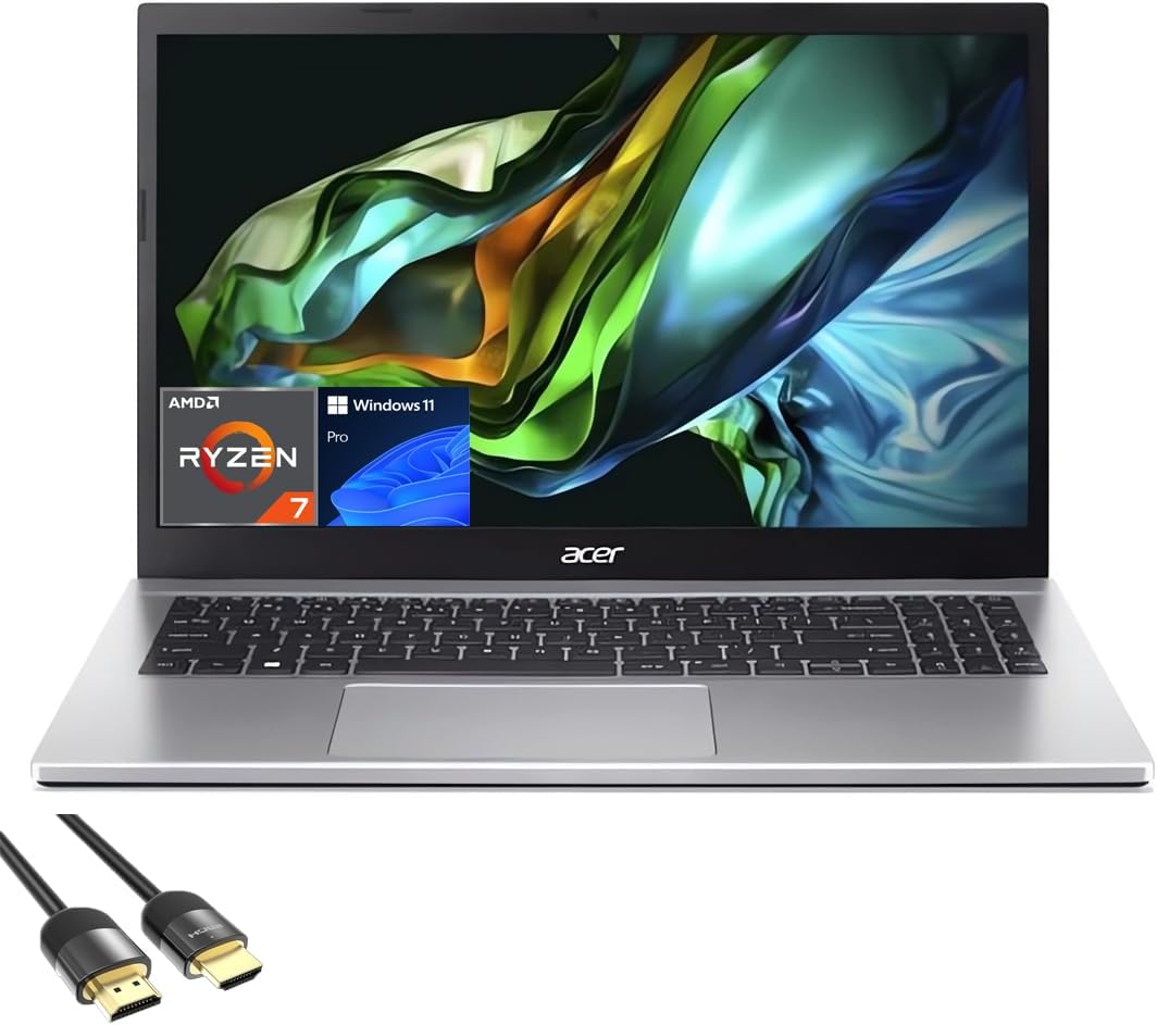 acer Aspire 3 Laptop for Student & Business, 15.6″ FHD Micro-Edge Display, AMD 8-Cores Ryzen 7 5700U, 32GB RAM, 2TB PCIe SSD, Webcam, Keypad, WiFi 6, USB-C, RJ45, HDMI, PDG HDMI Cable, Win 11 Pro