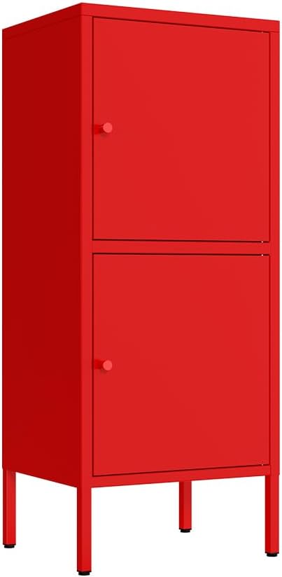 2 Door Metal Storage Cabinet for Bed Room,Living Room,Home,Hotel，School -Metal Bedside Cabinet – Locker End Table & Office Storage (Red)