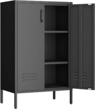 Metal Locker Storage Cabinet,Black Accent Storage Cabinet, Metal Pantry Cabinet with Doors,Locker Cabinet for Living Room,Kitchen,Office