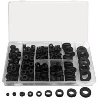 200 Pcs Rubber Grommets for Wiring 9 Sizes (1/4″, 5/16″,3/4″ 3/8″, 7/16″, 1/2″, 5/8″, 7/8″, 1″) Hole Rubber Grommet Assortment Kit for Wire-Black