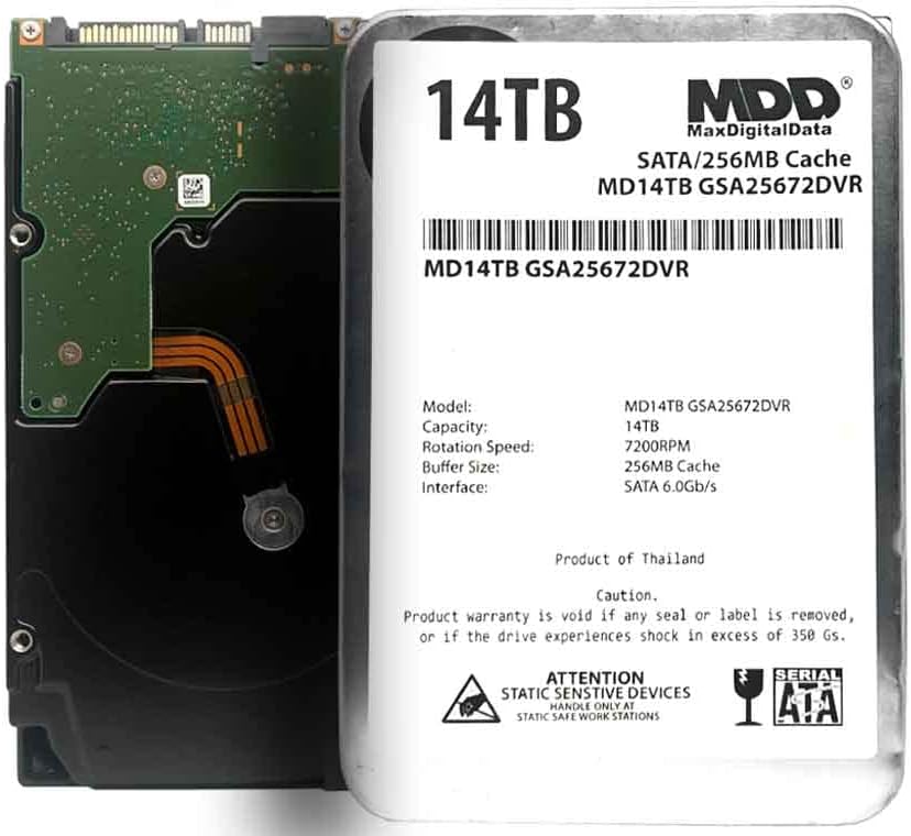 MDD 14TB 7200RPM 256MB Cache SATA 6.0Gb/s 3.5inch Internal Hard Drive for Surveillance Storage (MD14TGSA25672DVR) – 3 Years Warranty (Renewed)