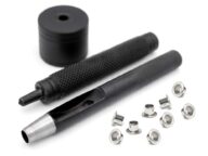 CRAFTMEMORE 3mm 1/8″ Grommet Tool Kit Eyelet Setting Tool Grommet Setter Hole Punch Cutter & Pack of 100 Grommets (0.12″ (3mm) Inside Diameter)