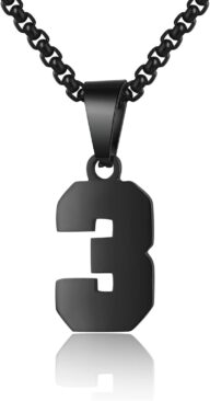 Number Necklace for Boy Black Athletes Number Stainless Steel Chain 00-99 Number Charm Pendant Personalized Sports Jewelry for Men Basketball Baseball Football