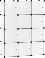 C&AHOME Cube Storage Organizer with Doors, 12-Cube Shelves, Closet Cabinet, DIY Plastic Modular Bookshelf Ideal for Bedroom, Living Room, 36.6”L x 12.4”W x 48.4”H Transparent White USHS3012W-DOOR