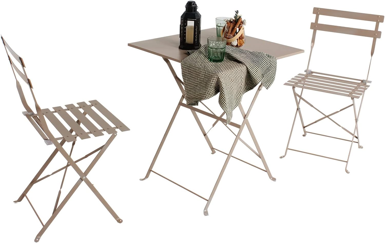 3Pcs Patio Bistro Set, Folding Outdoor Patio Furniture Sets,1 Folding Patio Table and 2 Chairs Indoor and Outdoor for Patio, Yard, Garden(Taupe)