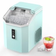 Nugget Ice Maker Countertop, Crushed Chewable Ice Maker, Self Cleaning Ice Makers with One-Click Operation, 34Lbs/24H, Pebble Portable Ice Machine with Ice Scoop for Home Bar Camping RV (Mint Green)