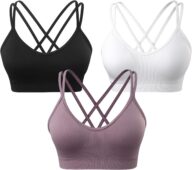 VEQKING Women’s Cross Back Sports Bra Padded Strappy Medium Support Yoga Bra for Workout Fitness 3 Pack