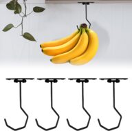 JINIHFW Banana Hook,Under Cabinet Banana Hook Foldable,Metal Banana Holder Hook Under Cabinet to Keep Bananas Fresh,Banana Hanger Hook,4 Pack (Banana hook17)