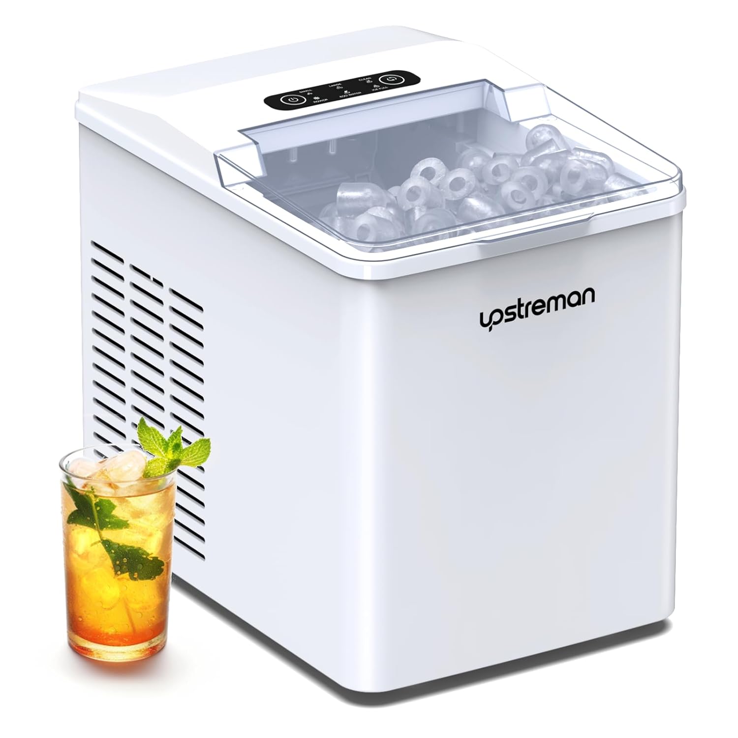 Upstreman Y90 Pro Countertop Ice Maker with Self-Cleaning, 26lbs in 24Hrs, 9 Ice Cubes Ready in 6 Mins, for Home, Kitchen, Office, Bar, Party, White