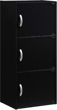 HODEDAH IMPORT 3-Shelf Bookcase Cabinet, Black