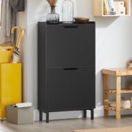 Haotian Black Shoe Cabinet with 2 Flip-Drawers, Freestanding Shoe Rack, Slim Shoe Organiazer, FSR151-SCH