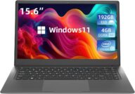 15.6 inch Laptop Computer,Celeron Quad-Core Up to 2.2 GHz,4GB RAM and 192GB SSD,Win11 Laptop Computers with HD IPS,Slim and Lightweight Notebook,Work and Students laptops,Gray,WPS