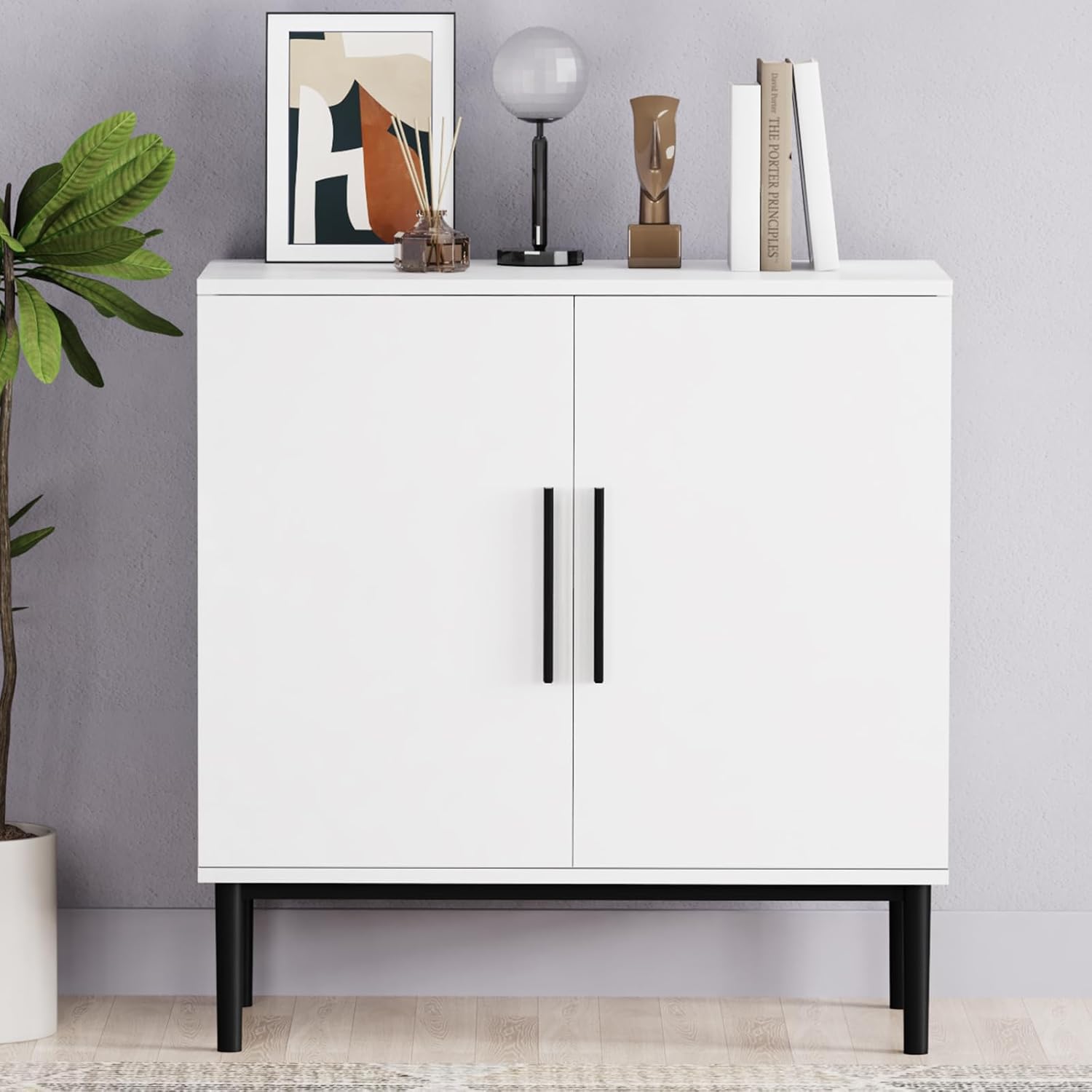 Storage Cabinet, Modern Accent Buffet Cabinet, Free Standing Sideboard and Buffet Storage with Door, Wood Buffet Sideboard for Bedroom, Living Room, Kitchen or Hallway (1, White)