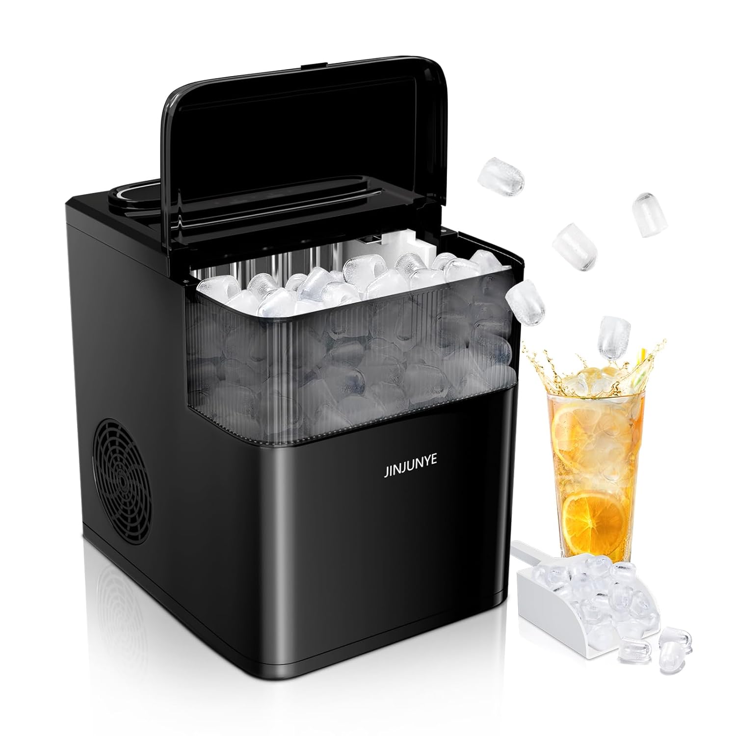 Ice Maker Countertop 34lbs/Day, 9 Ice Cubes in 6 Mins, Self-Cleaning Portable Ice Makers 2 Size Bullet Cube, Ice Machine Maker with Basket Scoop, for Home, Kitchen, Camping, Party, Bar