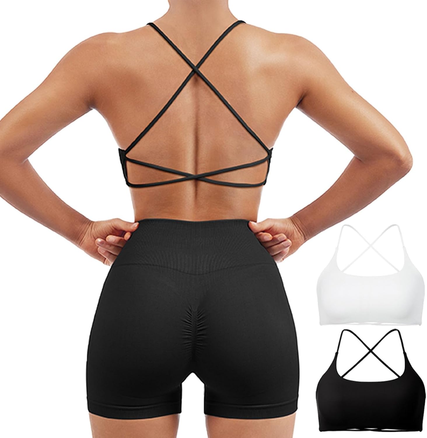 SUUKSESS Women 2 Piece Open Back Sports Bra Pack Strappy Workout Gym Yoga Crops