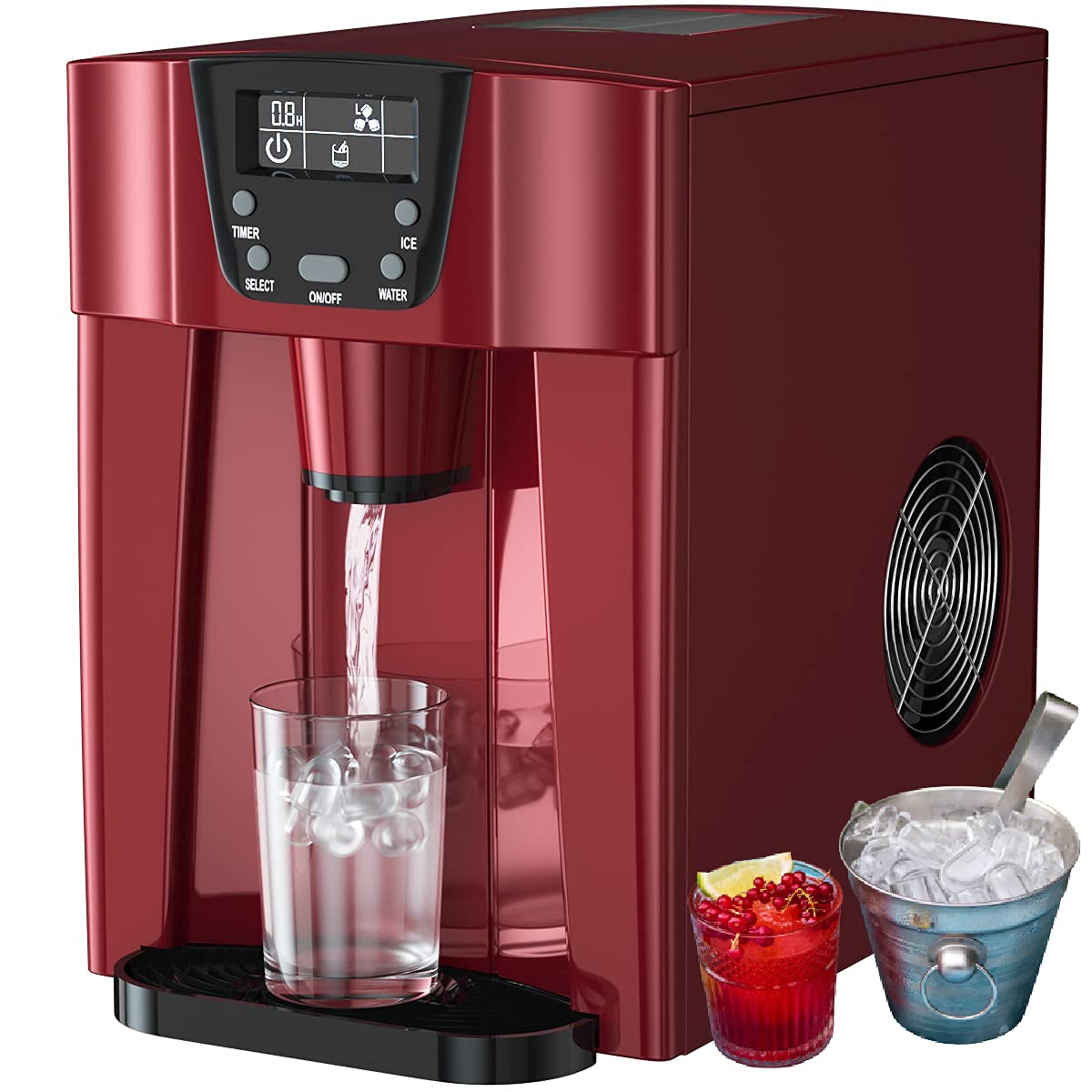 MAT Expert 2 in 1 Ice Maker with Water Dispenser, Countertop Ice Cube Maker with LED Display, 9 Cubes Ready in 6-12 Min, 36lbs/24H, 2L Water Tank Perfect for Home/Office/Bar/RV (Red)