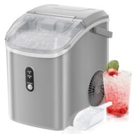 Nugget Countertop Ice Maker with Soft Chewable Pellet Ice, 34Lbs/24H,Pebble Portable Ice Machine with Ice Scoop, Self-Cleaning, One-Click Operation, for Kitchen,Office,Bar Grey