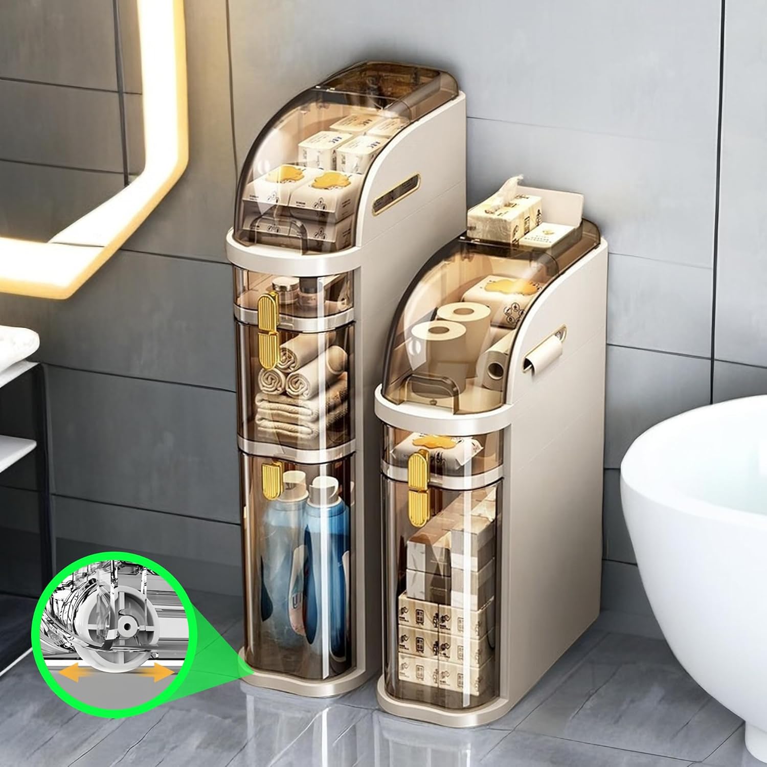 3-Tiers Slim Bathroom Storage Cabinet, Narrow Bathroom Storage, Plastic Waterproof Bathroom Storage Organizer for Small Spaces