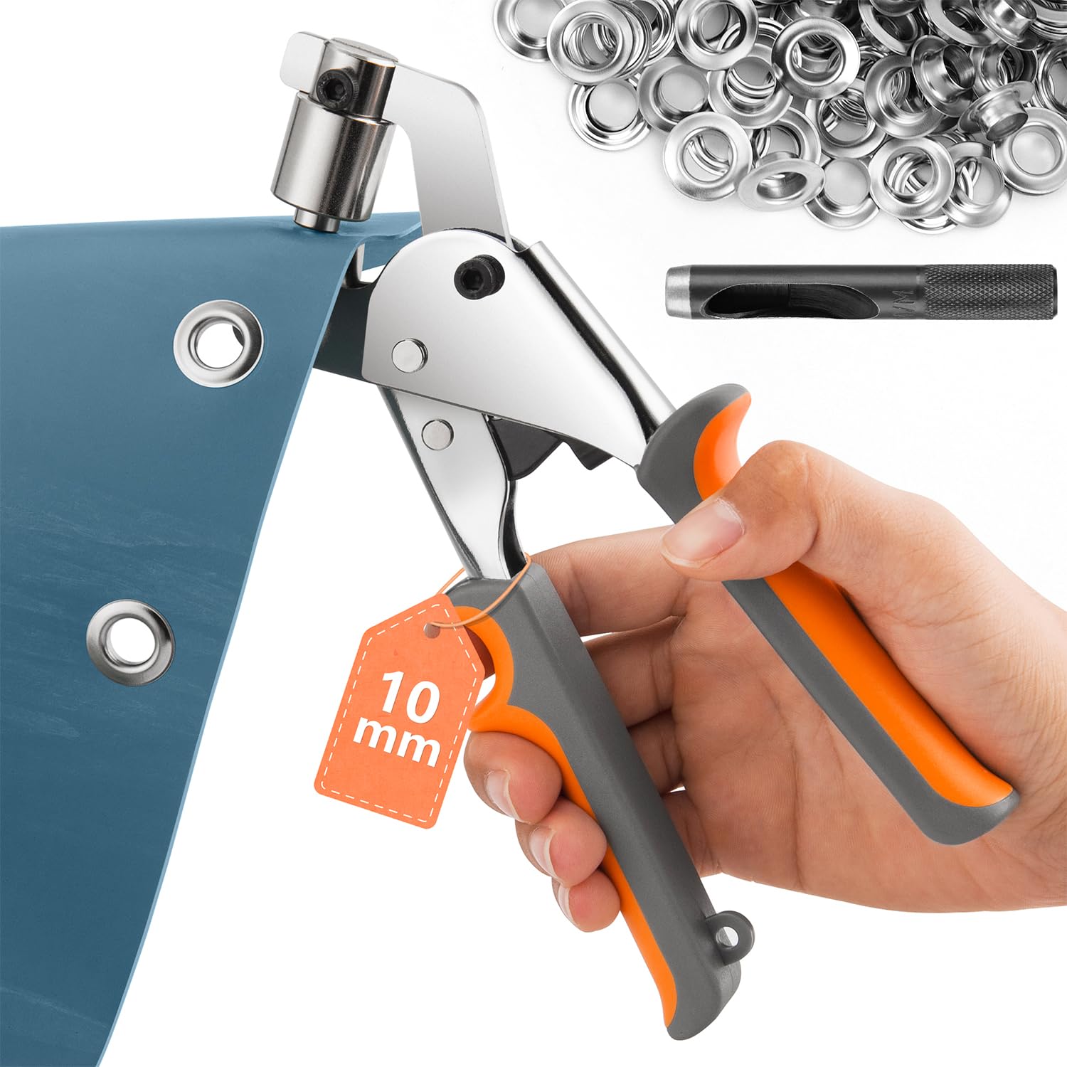 Grommet Tool Kit Eyelet Plier: IMLIKE Handheld Puncher Set with 500pcs 3/8 inch (10mm) Silver Grommets, Manual Eyelet Kits Press Machine for Banner