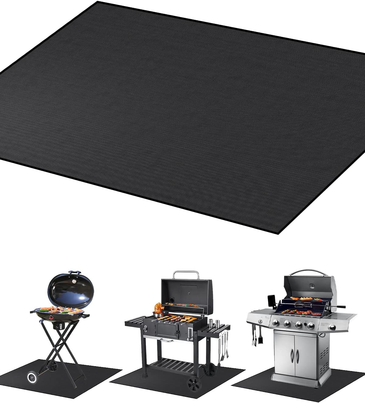 Mjokoj Large Under Grill Mat, 65×42 inch BBQ Floor mats, Deck Patio Protector Mat, Fire Resistant, Water Resistant, Oil Proof, Easy to Clean BBQ Protector for Decks and Patios