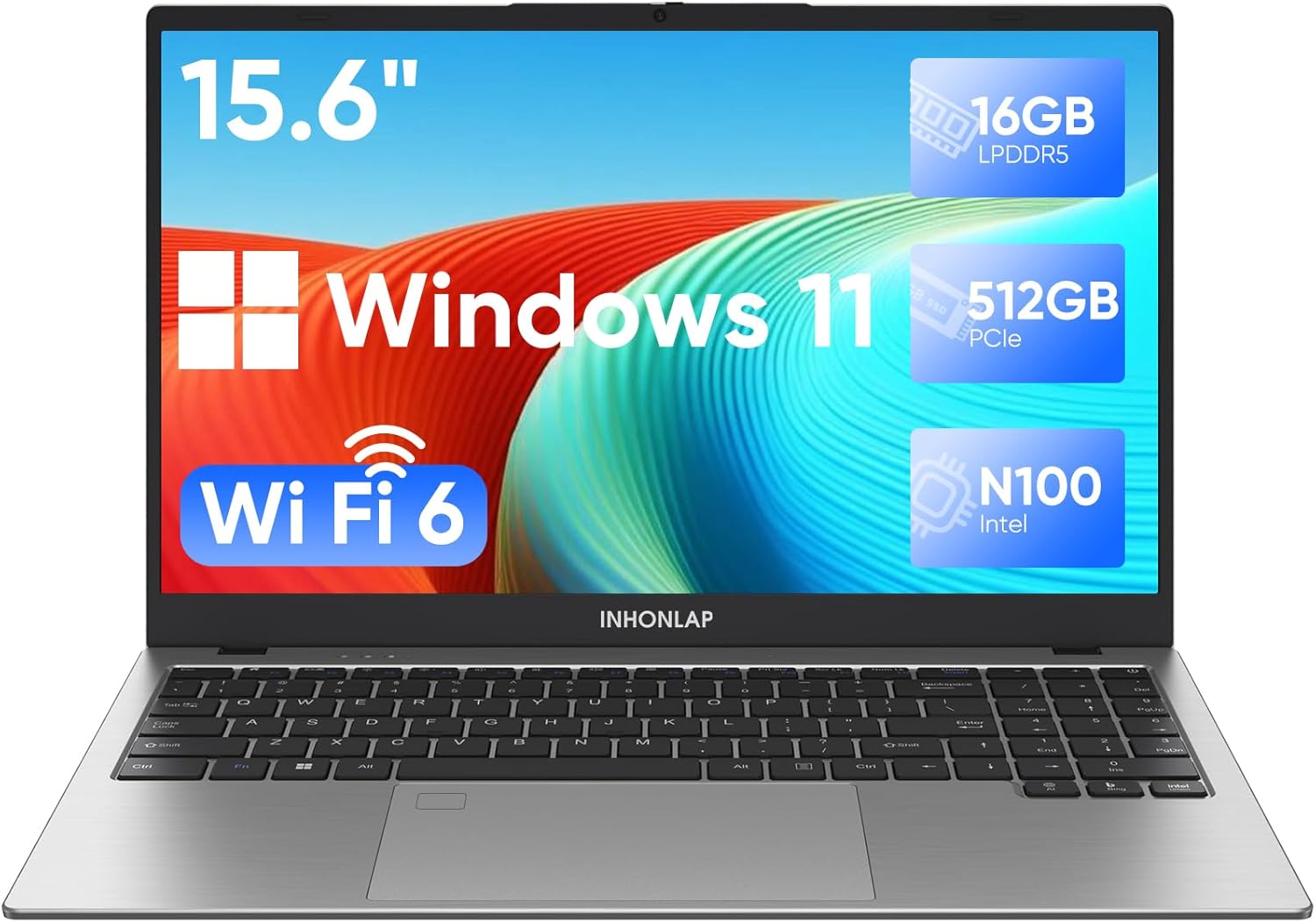 Laptop Computer, 15.6 Inch FHD IPS Display Laptop, 16GB LPDDR5 RAM Laptops, 4-Cores N100 Processor, Up to 3.4 GHz, 11 Pro, WiFi 6, BT 5.0, Webcam, USB-C, Long Lasting Battery