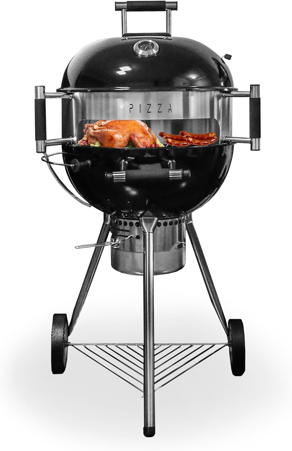 Charcoal BBQ Grill-KIICHI TERASAWA Large Outdoor Kettle Barbecue Grill With Lid and Wheels-Backyard Patio Smoker BBQ Grill for Outdoor Cooking and Camping