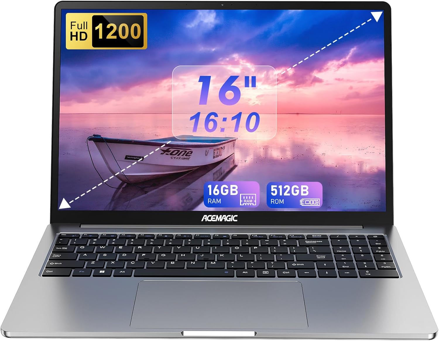 ACEMAGIC 16 inch Laptop Computer,Powered by N95 Processor,16GB DDR4 RAM 512GB SSD,FHD 1920 * 1200P,Type_C,38Wh Battery,WiFi,BT5.0,Traditional Laptop for Everday Needs., Grey