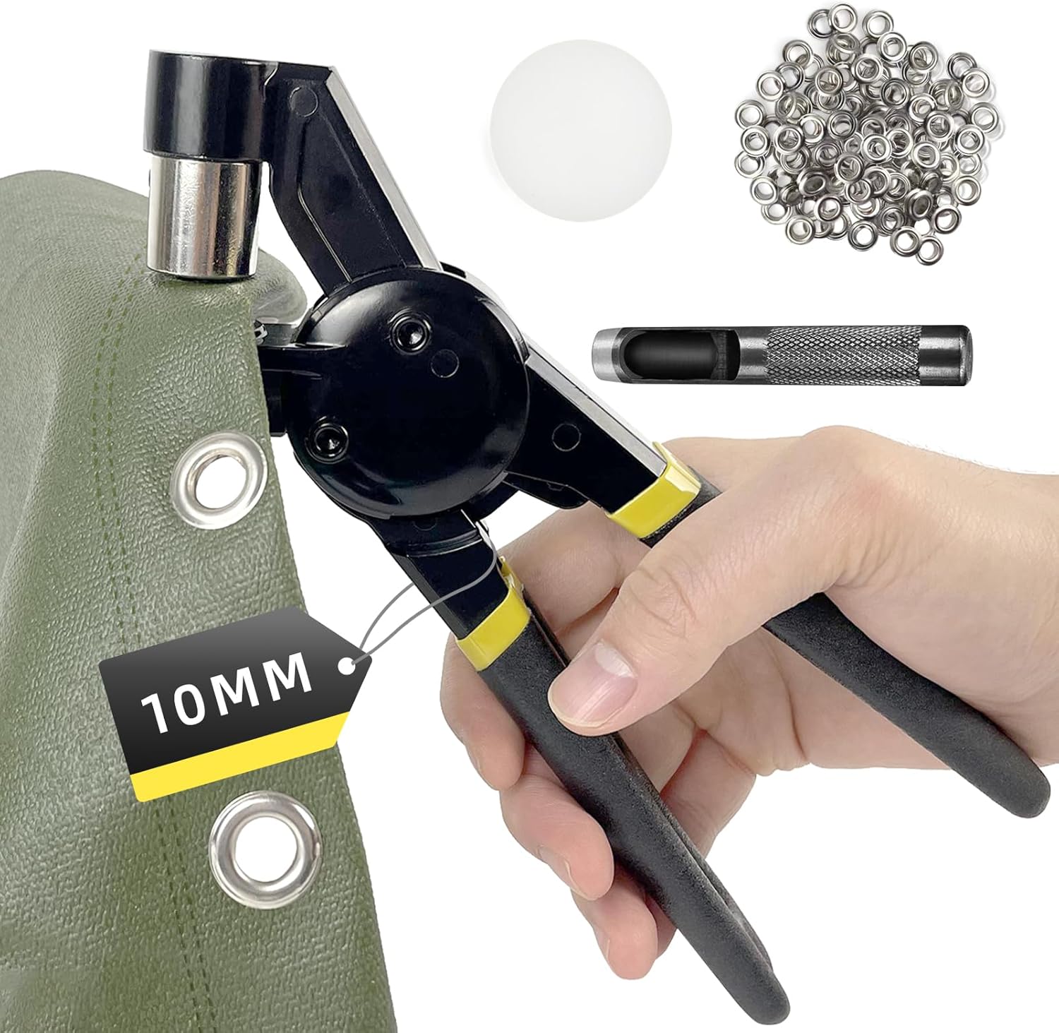 Grommet Tool Kit, 3/8 inch Handheld Eyelet Kit Manual Grommet Press Machine with 500 pcs 10 mm Grommets