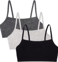 Fruit of the Loom Women’s Spaghetti Strap Cotton Pull Over 3 Pack Sports Bra in Fashion Colors