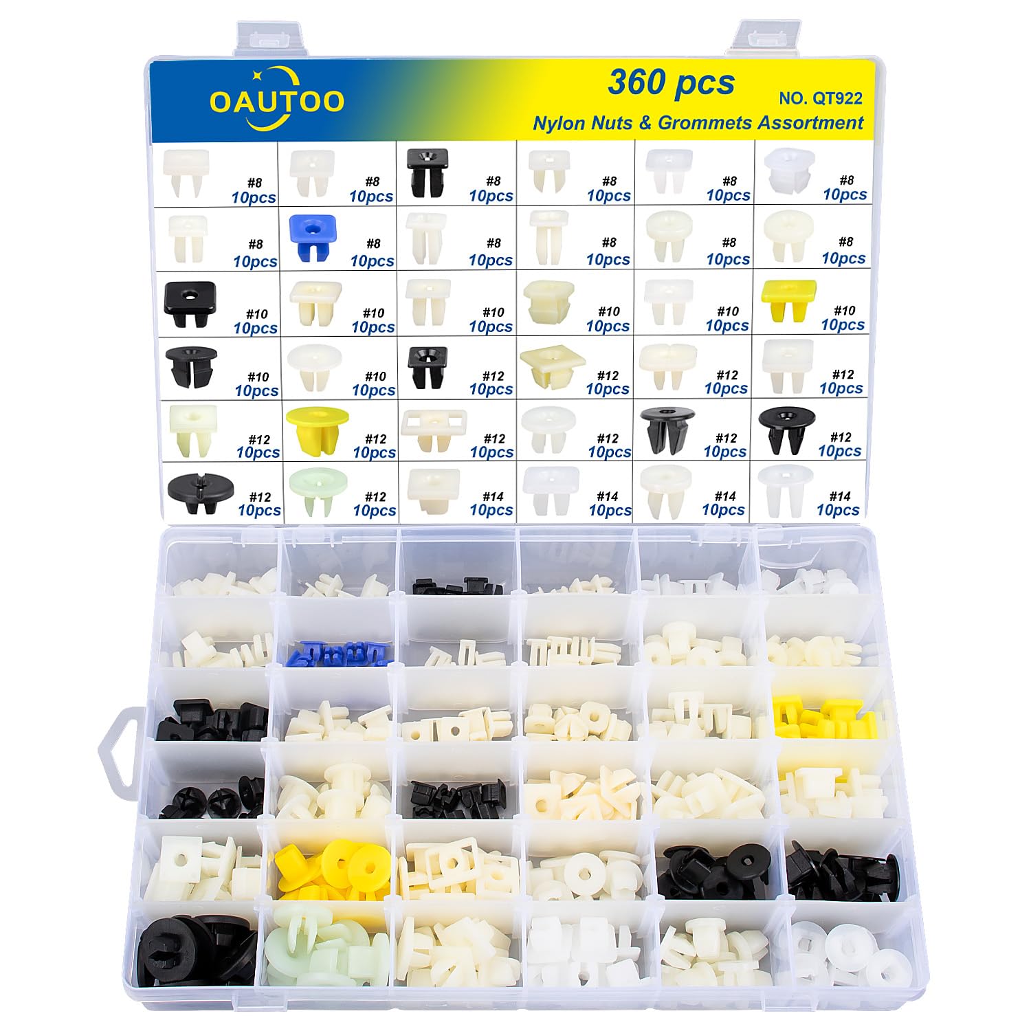 OAUTOO 360pcs Nylon Grommet Nut Assortment for Automotive Body Bumper Fender Liner Grille Headlamp License Plate Door Panel Trim Nuts