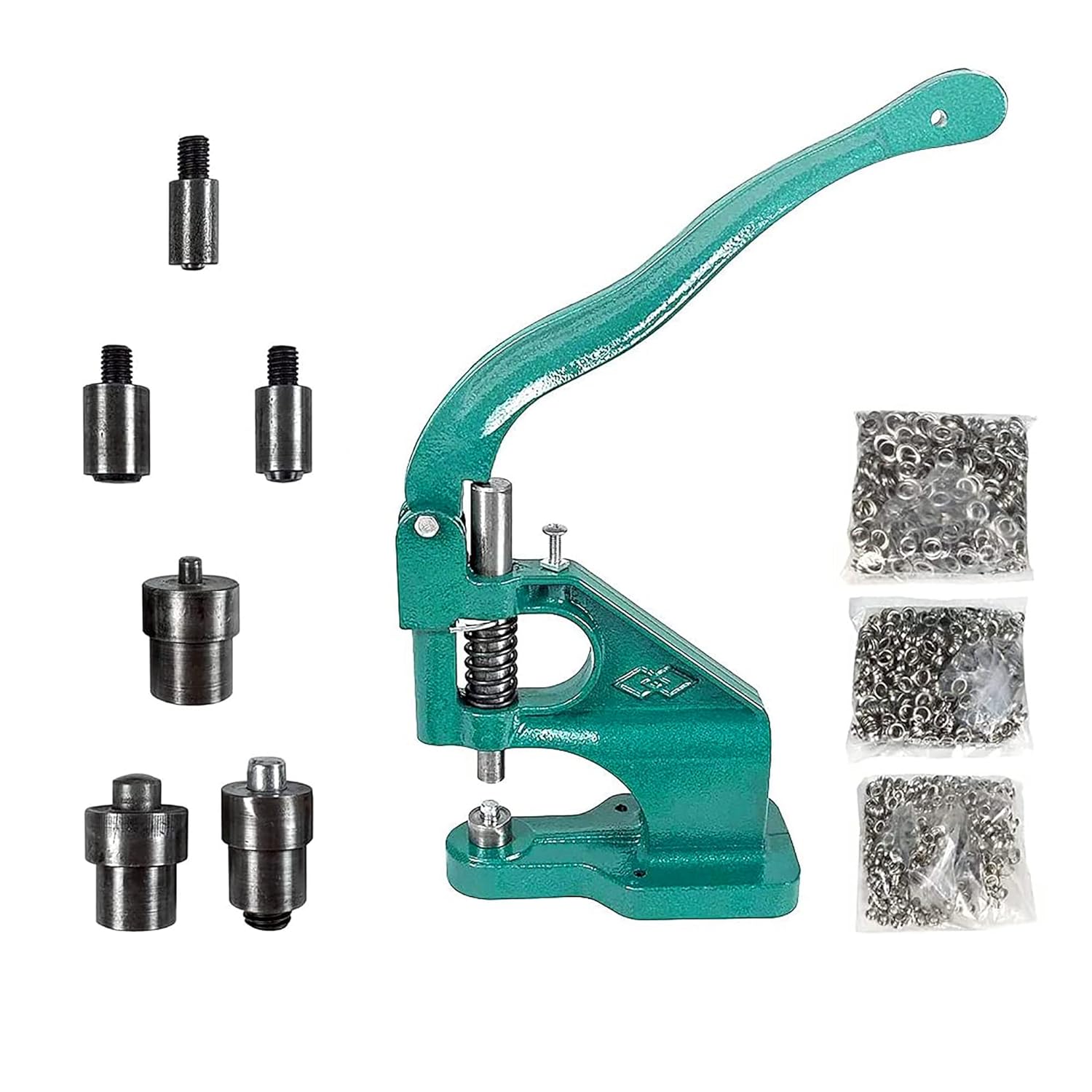 Hand Press Heavy Duty Eyelet Grommet Machine Punch Tool Kit with 3 Dies #0/2/4 and 1500 Pcs Silver Grommets Hole