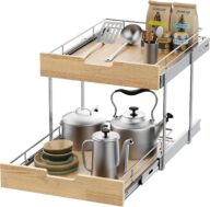 Pull Out Cabinet Organizer,Heavy-Duty Slide Out Shelf, Wood and Wire Basket, Pull Out Drawer for for Kitchen Under Sink Space, Pantry, Bathroom, 2 Tie 11 * 21 in